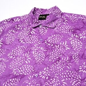 Stan Ray Batik Pineapples Mens Shirt Vacation Resort Hawaiian Button Up Purple M